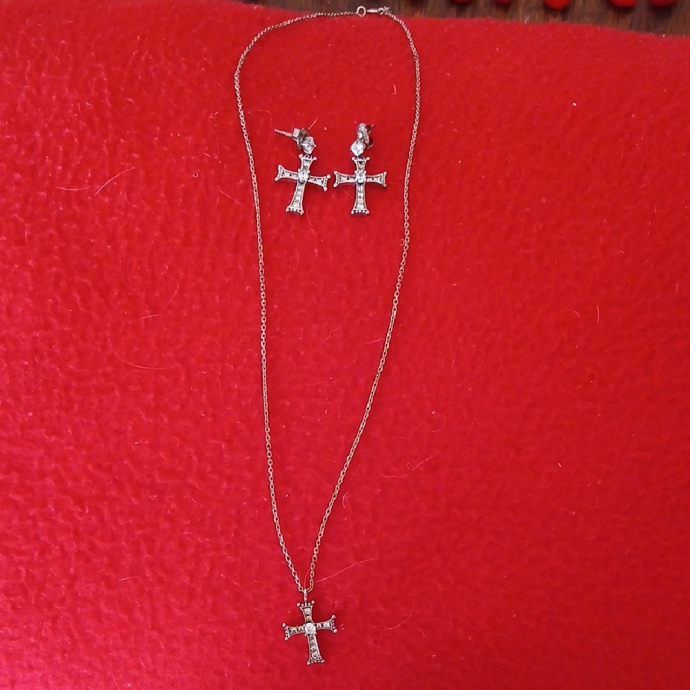 T.J.Maxx Silver Cross Necklace and Earring Set